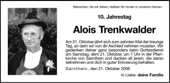 Traueranzeige von Alois Trenkwalder von Dolomiten