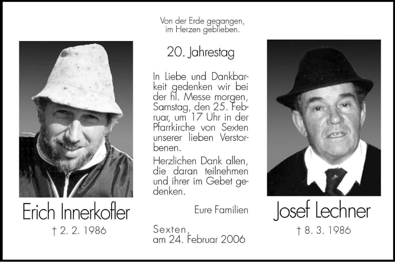  Traueranzeige für Josef Lechner vom 24.02.2006 aus Dolomiten