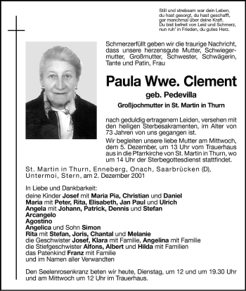 Traueranzeige von Paula Clement von Dolomiten