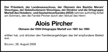 Traueranzeige von Alois Pircher von Dolomiten