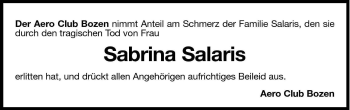 Traueranzeige von Sabrina Salaris von Dolomiten