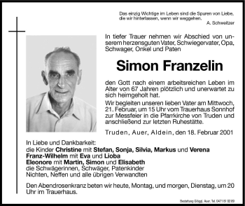 Traueranzeige von Simon Franzelin von Dolomiten