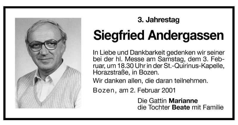  Traueranzeige für Siegfried Andergassen vom 02.02.2001 aus Dolomiten