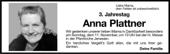 Traueranzeige von Anna Plattner von Dolomiten