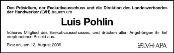 Traueranzeige von Luis Pohlin von Dolomiten