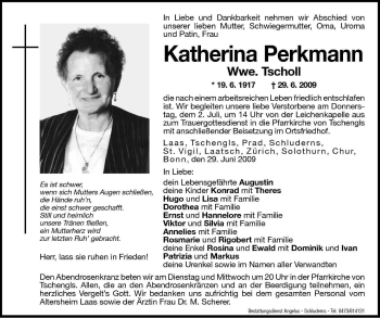 Traueranzeige von Katherina Tscholl von Dolomiten