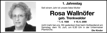 Traueranzeige von Rosa Wallnöfer von Dolomiten