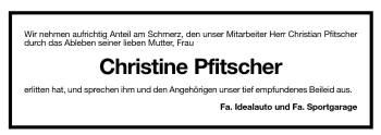 Traueranzeige von Christine Pfitscher von Dolomiten