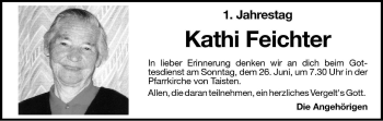 Traueranzeige von Kathi Feichter von Dolomiten