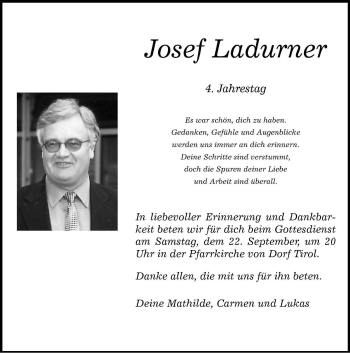 Traueranzeige von Josef Ladurner von Dolomiten