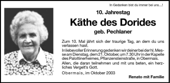 Traueranzeige von Käthe des Dorides von Dolomiten
