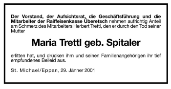 Traueranzeige von Maria Trettl von Dolomiten