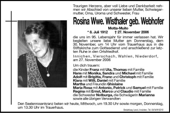 Traueranzeige von Rosina Wisthaler von Dolomiten