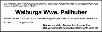 Traueranzeige von Walburga Pallhuber von Dolomiten