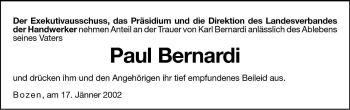 Traueranzeige von Paul Bernardi von Dolomiten