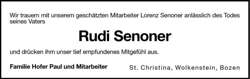  Traueranzeige für Rudi Senoner vom 27.04.2005 aus Dolomiten