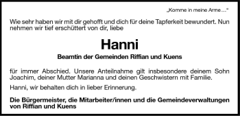 Traueranzeige von Johanna Pegoretti von Dolomiten