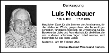 Traueranzeige von Luis Neubauer von Dolomiten