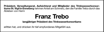 Traueranzeige von Franz Trebo von Dolomiten