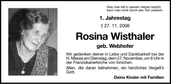 Traueranzeige von Rosina Wisthaler von Dolomiten