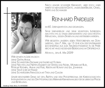 Traueranzeige von Reinhard Pardeller von Dolomiten