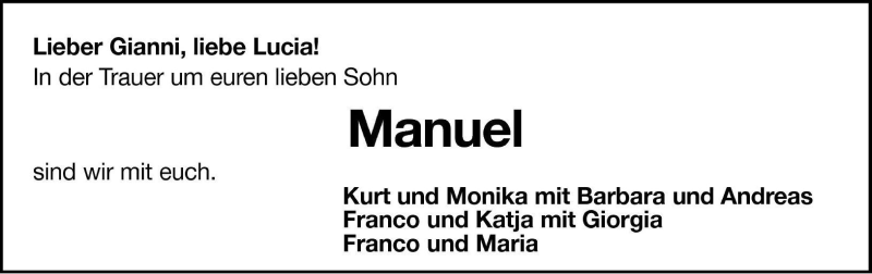  Traueranzeige für Manuel  vom 22.06.2001 aus Dolomiten