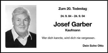 Traueranzeige von Josef Garber von Dolomiten