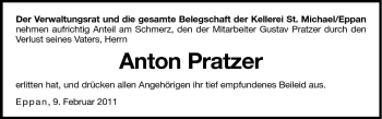 Traueranzeige von Anton Pratzer von Dolomiten