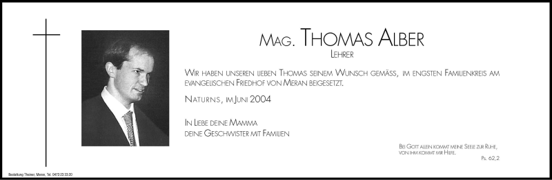  Traueranzeige für Thomas Alber vom 11.06.2004 aus Dolomiten