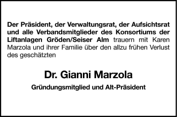 Traueranzeige von Gianni Marzola von Dolomiten