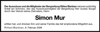 Traueranzeige von Simon Mur von Dolomiten