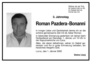 Traueranzeige von Roman Pazdera-Bonanni von Dolomiten