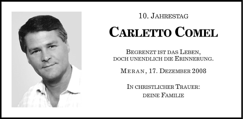  Traueranzeige für Carletto Comel vom 17.12.2008 aus Dolomiten