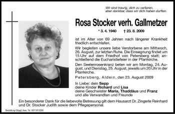 Traueranzeige von Rosa Gallmetzer von Dolomiten