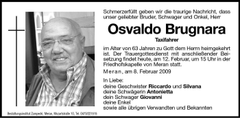 Traueranzeige von Osvaldo Brugnara von Dolomiten