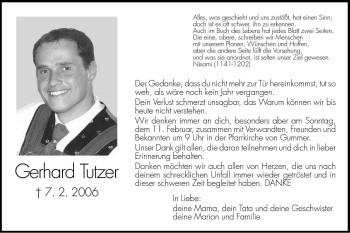Traueranzeige von Gerhard Tutzer von Dolomiten