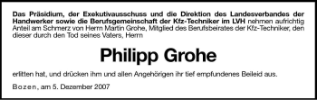 Traueranzeige von Philipp Grohe von Dolomiten