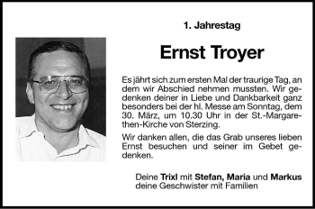 Traueranzeige von Ernst Troyer von Dolomiten