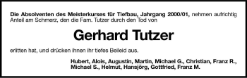 Traueranzeige von Gerhard Tutzer von Dolomiten