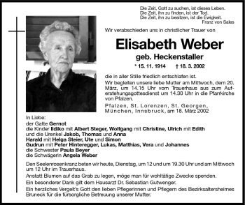 Traueranzeige von Elisabeth Weber von Dolomiten