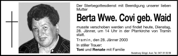 Traueranzeige von Berta Covi von Dolomiten