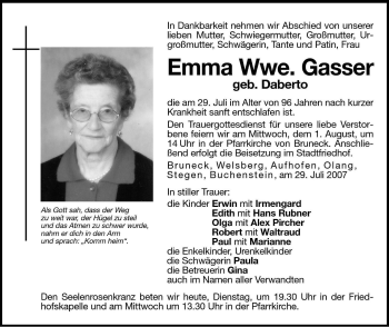 Traueranzeige von Emma Gasser von Dolomiten
