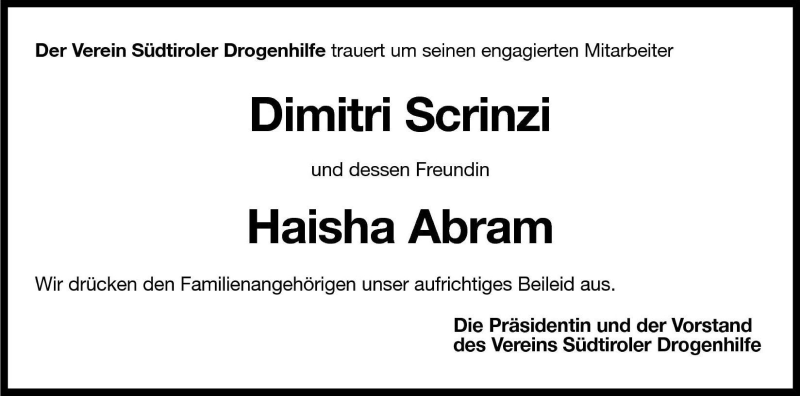  Traueranzeige für Haisha Abram vom 14.08.2001 aus Dolomiten
