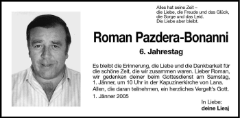 Traueranzeige von Roman Pazdera-Bonanni von Dolomiten