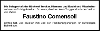 Traueranzeige von Faustino Comensoli von Dolomiten