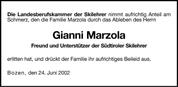 Traueranzeige von Gianni Marzola von Dolomiten