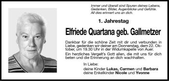 Traueranzeige von Elfriede Quartana von Dolomiten
