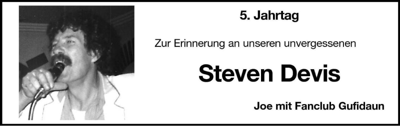  Traueranzeige für Steven Devis vom 09.08.2005 aus Dolomiten
