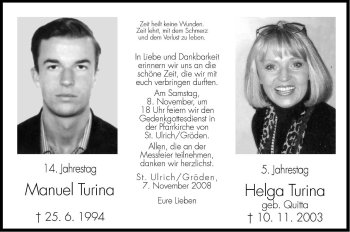 Traueranzeige von Helga Turina von Dolomiten