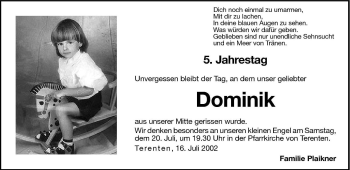 Traueranzeige von Dominik Plaikner von Dolomiten